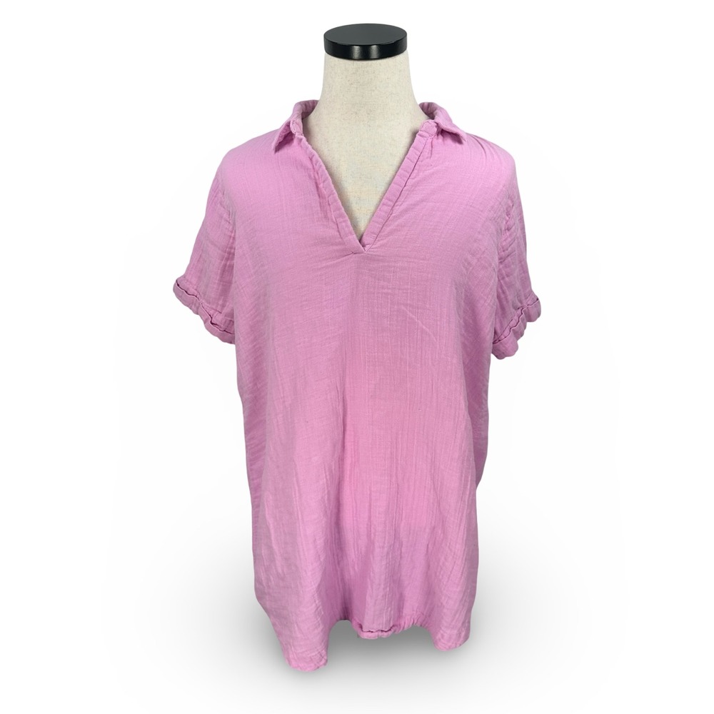 Pact Organic Cotton Coastal‎ Double Gauze Beach Cover Up Dress Pink Large